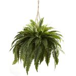 Nearly Natural Double Giant Boston Fern Artificial Plant in Hanging Basket