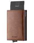 VULKIT Credit Card Holder RFID Blocking Genuine Leather Bifold Mens Wallet Automatic Pop Up with Banknote Compartment (Origin Brown)