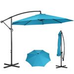 Panana 3M Garden Cantilever Parasol Outdoor Banana Hanging Umbrella 8 Sturdy Ribs with Crank Mechanism Sun Shade Canopy for Poolside, Deck, Patio and Balcony Light Blue