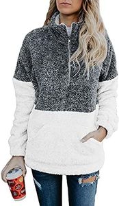BTFBM Women Sherpa Pullover Quarter Zip Long Sleeve Fluffy Soft Fleece Jackets Sweaters Sweatshirts Hoodies Outwear Coat (Grey, X-Large)