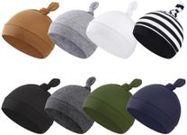 BEoffer 8 Pack Baby Newborn Hats Set Top-Knot Beanie Soft Stretchable Hats Adjustable Caps for Infant Girls Boys 0-6 Months, 8 Color-a