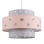 MiniSun Modern Pink & Dark Grey Cut Out Star Design Cylinder Ceiling Pendant Light Shade