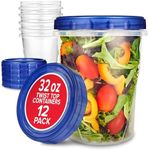 Stock Your Home 32oz Plastic Containers with Twist Top Lids (12 Pack), Quart Freezer Containers with Lids for Leftover Food, Airtight Reusable Soup Containers with Lids, Microwave and Dishwasher Safe