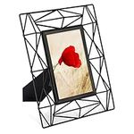 Navaris Prism Design Photo Frame - Fits 5 x 7 inch Photos - Glass and Metal Standing Rectangular Picture Frame for Desk or Table Top - Black