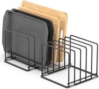 VAEKUCEAN Cutting Board Organizer, [2-Pack] Kitchen Cabinet Organizer, Divided Rack with 5 Slots for Baking Trays, Cutting Boards - Cookie sheet Organizer Inside Cabinet, Baking Sheets Holder (Large)
