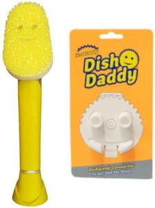 Scrub Daddy Dish Daddy Brosse à Vaisselle et tête de connecteur, Brosse à Vaisselle distributrice de Savon, éponge à Vaisselle à Changement de Texture avec poignée Liquide, éponge à Vaisselle avec