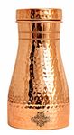 INDIAN ART VILLA Pure Copper Bedroom Water Bottle with Inbuilt Glass, Hammered Shine Design, Drinkware and Storage Purpose, 1000 ml (Pack of 1)