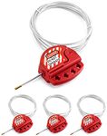 QWORK Lockout Tagout Cable Lock, 4 Pack Adjustable Steel Vinyl Coated Cable Lockout, 3/16" Diameter, 5.9' Length, Red