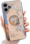 AMAZFCCY Cute Bling Case for iPhone 6 Plus, Glitter Sparkle Luxury Rhinestone 3D Butterfly Stand Marble Elegant Diamond Hard Back Soft TPU Bumper for Girls Women for Apple iPhone 6 Plus (Rose Gold)