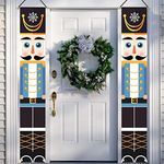 Nutcracker Banner Christmas Decorations, Outdoor Xmas Decor Life Size Soldier Model Nutcracker Banners, Blue Nutcracker Banner for Front Door Porch Garden Indoor Outside 1 Pair 32x180cm