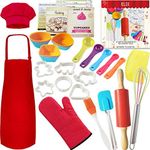 IELEK Real Baking Set Pastry Cooking Kit Supplies Includes Apron,Chef Hat,Oven Mitt,Rolling Pin,Real Baking Tools and Recipes Great Gift for Curious Beginners