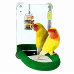 HICOBOS Stainless Steel Bird Mirror Toy with Rough-Surface Perch, Bird Toys Perch for Small Medium Large Parrot (Mirror with U Shape Perch, S-4.7x6.7inch)
