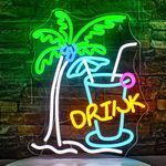 SIGNSHIP Palm Tree Neon Sign Drink Neon Signs Beer Bar Neon Signs for Wall LED Neon Lights Sign for Home Bar Cart Summer Beach Restaurant Man Cave Beer Cafe Bistro Club Party Decor Gift