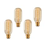 B22 Bayonet T45 Vintage Edison Light Bulbs, 4 Pack Bayonet Tube Bulbs 40W, Dimmable Spiral Decorative Light Bulbs, 230V