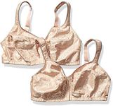 JUST MY SIZE Women's Easy On Front Close Wirefree Bra MJ1107, Nude - 2-Pack, 42D