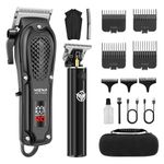 HIENA PRO Professional Hair Clippers and Trimmers Set for Men Cordless Barber Kit Hair Cutting Kit Rechargeable Clipper Set for Barbers with LED Display, Gifts for Men, (Black)