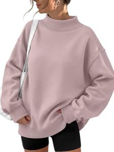 Trendy Queen Womens Mock Neck Sweatshirt Oversized Casual Fall Clothes 2026 | Fleece lined, comfort sweater, slight stretch material, travel ariport outfits, hoodie, winter fashion outfits, loungewear