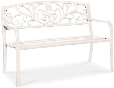 Best Choice Products Outdoor Bench Steel Garden Patio Porch Furniture for Lawn, Park, Deck w/Floral Design Backrest, Slatted Seat - White