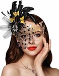 Campsis Women Masquerade Mask Feather Mask Gold Mardi Gras Masks Venetian Prom Costume Ball Metal Eye Mask for Women and Girls