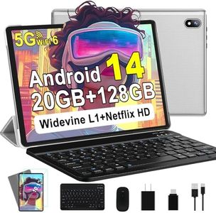 Android 14 Tablet 10.1 inch Tablets, 128GB+20GB/1TB Expandable, WiFi 6, Octa-Core, Bluetooth 5.0, Dual 5MP+8MP Camera, Support Widevine L1, 2024 Newest Tablet with Keyboard Mouse - Silver