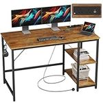 JOISCOPE Computer Desk,120cm Office Desk with Power Outlets and 2 Shelves, PC Desks & Workstation for Student and Worker,Study Table for Writing,Wooden Desk for Bedroom,Home,Office,Vintage Oak Finish