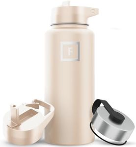 IRON °FLASK Camping & Hiking Hydration Flask, Wide Mouth, 3 Straw Lids, Stainless Steel Outdoor Water Bottle, Double Walled, Insulated Thermos, Metal Canteen - Sand, 32 Oz