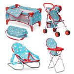 fash n kolor 4 Piece Baby Doll Play Set Flower Design Includes - Foldable Pack N Play, Baby Doll Stroller, Baby Doll High Chair, Infant Seat, Fits Up to 18'' Doll (Unicorn)