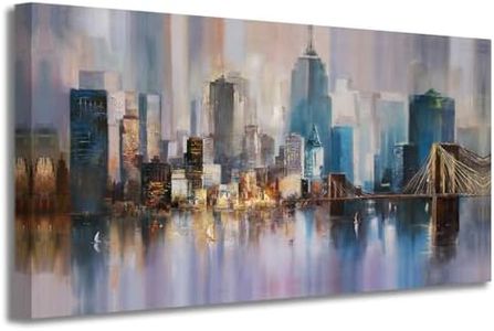 Ardemy Cityscape Canvas Wall Art Abstract Skyline New York City Painting Prints, Modern Brooklyn Bridge Colorful NYC Picture Framed for Bedroom Living Room Home Office Wall Decor, 48"x24" One Panel