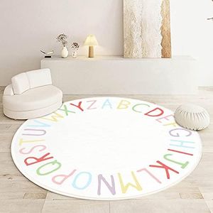 SHIPKEY Round Rugs, Round Play Rugs for Kids, Colored Alphabet Nursery Area Rug, Kids Bedroom Rug, Non-Slip Mat, Carpet for Living Room (100x100 cm)