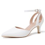 fereshte Women's Closed Pointed Toe Heels Ankle Strap Hollow Out D'Orsay Kitten Heel Dressy Pumps, Matte White, 6.5 UK