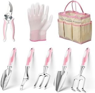 AIMORE Garden Tools, 8 Piece Gardening Tools with Bag, Heavy Duty Stainless Steel Garden Tools Set, Outdoor Hand Tools, Ideal Garden Tool Kit Gifts for Women Pink.