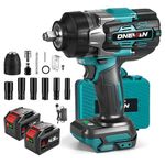 Cordless Impact Wrench - 1253.9 ft·lbs (1700 N.m)Max Torque Brushless Impact Wrenches, 1/2 Battery Impact Gun, 3 Speed Forward and 2 Reverse, 2*4.5Ah Batteries, 6 Sockets, for Car Tyre Change