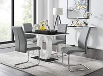 Furniturebox UK - Giovani Black/White High Gloss Glass Dining Table Set and 4 Modern Lorenzo Chairs Set (Dining Table + 4 Elephant Grey Lorenzo Chairs)