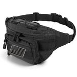 FRTKK Tactical Fanny Pack Military Waist Bag Pack with USA Flag Patch Utility Hip Pack with Adjustable Strap for Outdoors Fishing Cycling Camping Hiking Dog Walking, Black 2, 14.9 inches long, 5.9