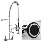 MS Wall Mount Hot & Cold Water Powerful Pull Out Spray Commercial Pre Rinse Restaurant Kitchen Faucet with Add On Spout, Installation Kits Included … (6003-1P)