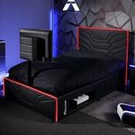 X-Rocker Oracle RGB TV Gaming Bed with Rotating TV Mount and Neo Fibre LED Lighting, Storage and Cable Management, Small Double 4ft Low Sleeper Bedstead, Faux Leather Upholstery 40" TV - Black