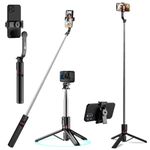 WeCool S6 Reinforced Bluetooth Selfie Stick with Tripod Stand, 45inc/ 130cm Long Selfie Stick with 6-Section Stable Base, Detachable Mobile Holder, Compatible with Mobile/GoPro for Video & Photoshoot