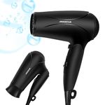 Aigostar 2400W Travel Hair Dryer, Powerful Ionic Hairdryer for Travel with 3 Heat Settings, Lightweight Foldable Blow Dryer with Concentrator, Cool Shot Button, Fast Drying, Black - Lena