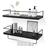 Black Floating Shelves, Wall Shelf Set of 2, Modern Bathroom Shelf, Wall Mounted Wood Storage Shelves with Towel Holder for Bathroom, Kitchen, Bedroom, Living Room etc (Black)