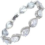 RIZILIA Tennis Bracelet for Women, Pear Cut [White CZ] in White Gold Plated, 7 inch