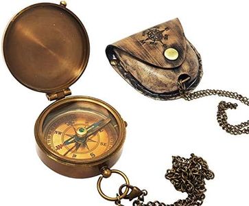 The New Antique Store Brass Compass Nautical Pocket Backpacking Compass Leather Case Vintage Camping Hiking Direction Marine Graduation Confirmation Day Engravable for Men Quality Travel Accessory