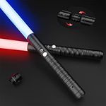 Oueyes Lightsaber 2 Pack Metal Hilt Light Saber RGB 7 Colors Changeable 2 in 1 Dueling Lightsaber Rechargeable Light Sabers for Adults & Kids Halloween Cosplay (Black)