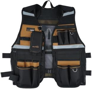 MELOTOUGH Tool Vest for Men Reflective Safety Tool Vest with Adjustable Straps,Removable Phone Holder for Electrical,Carpenters,Construction(Khaki)