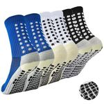 NHCDFA Football Socks, Grip Socks Football, Rubber Anti Slip and Thicken Football Socks for Men, for Badminton Soccer Running Gym Indoor Training (IN, Alpha, Free Size, 3pairs（Blue,White and Black）)