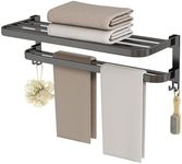 JS Towel Rail For Bathroom Towel Rack Shelf with Double Towel Bars Bath shower Robe Holder with 2 Hooks,Rustproof Towel Organizer Wall Mounted Towel Storage Hanger for Bath Balcony Lavatory