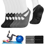 Luckit Yoga Socks with Grips for Women, Barre Socks, Non Slip Grip Socks, Pilates Socks, Ballet, Dance, Free Size 5~10 (6 Pairs- Black/Gray)