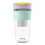 SoleCup. Large Travel Mug Loose Tea Infuser - Detachable Tea Strainer with Spill Proof Lid - 18oz/530ml BPA-Free Reusable Glass Travel Coffee Cup with Silicone Band (Ice-Cream)