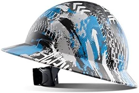 LANON Full Brim Hard Hat, OSHA Construction Work Approved, Blue Pattern Design, FRP Safety Helmet with 4 Point Adjustable Ratchet Suspension, Class C