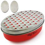 Latest cheese grater with storage box. Rated as no. 1 food grater for hard and soft cheeses (e.g., Parmesan), vegetables, or for grating lemon zest. Ideal kitchen accessort.