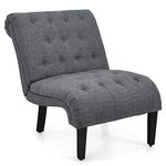 COSTWAY Modern Accent Chair, Ergonomic Comfy Occasional Tub Chair Upholstered Single Sofa with Rubber Wood Legs, Button Tufted Linen Fabric Leisure Lounge Chair for Living Room Bedroom (Dark Grey)